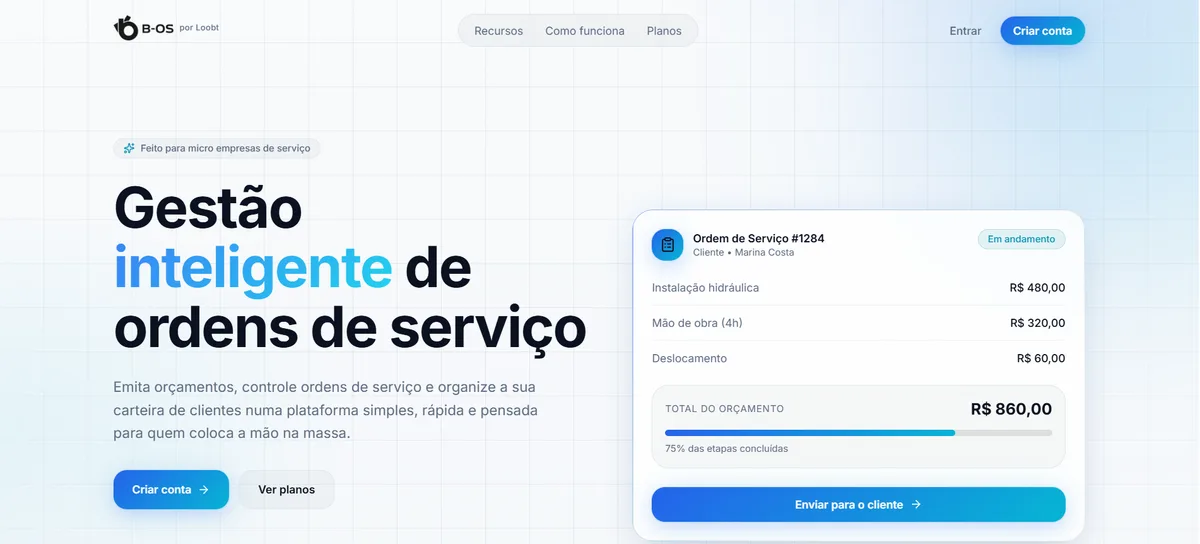 Interface do projeto Sistema de Gestão de Serviços